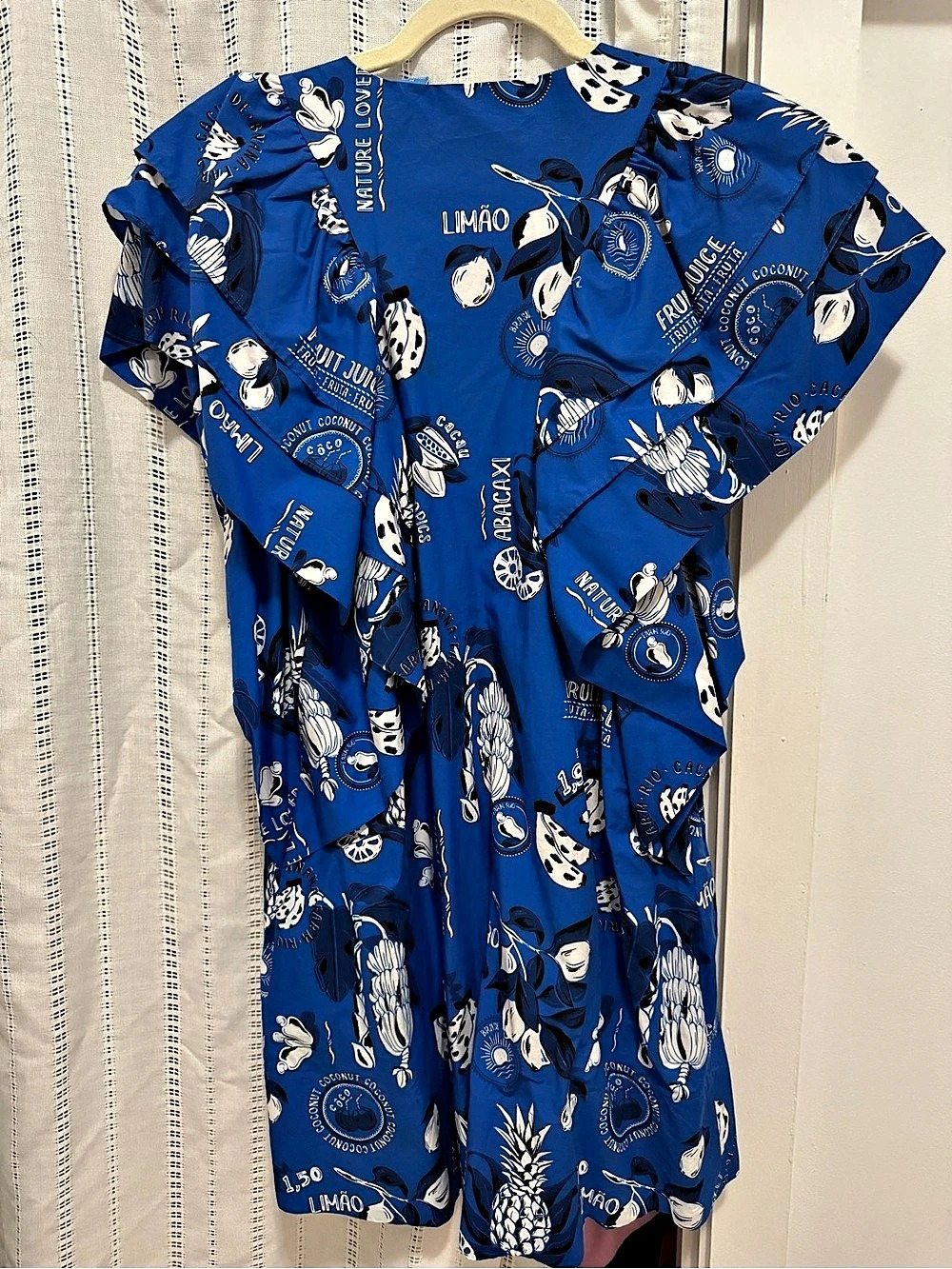 Farm Rio Blue Banana Grapes Sleeveless Mini Dress Mini Dress, Blue & White - Picture 5 of 7